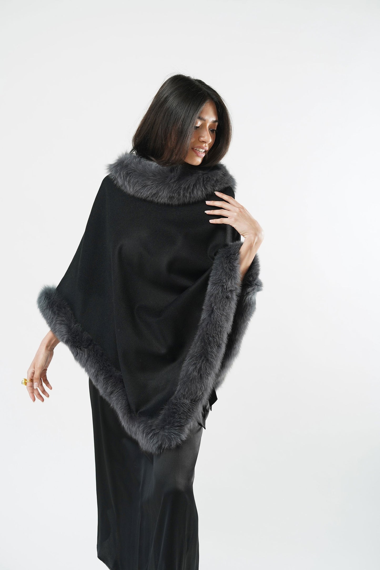 Sylvana Mantle Wool Fox Fur Cashmere