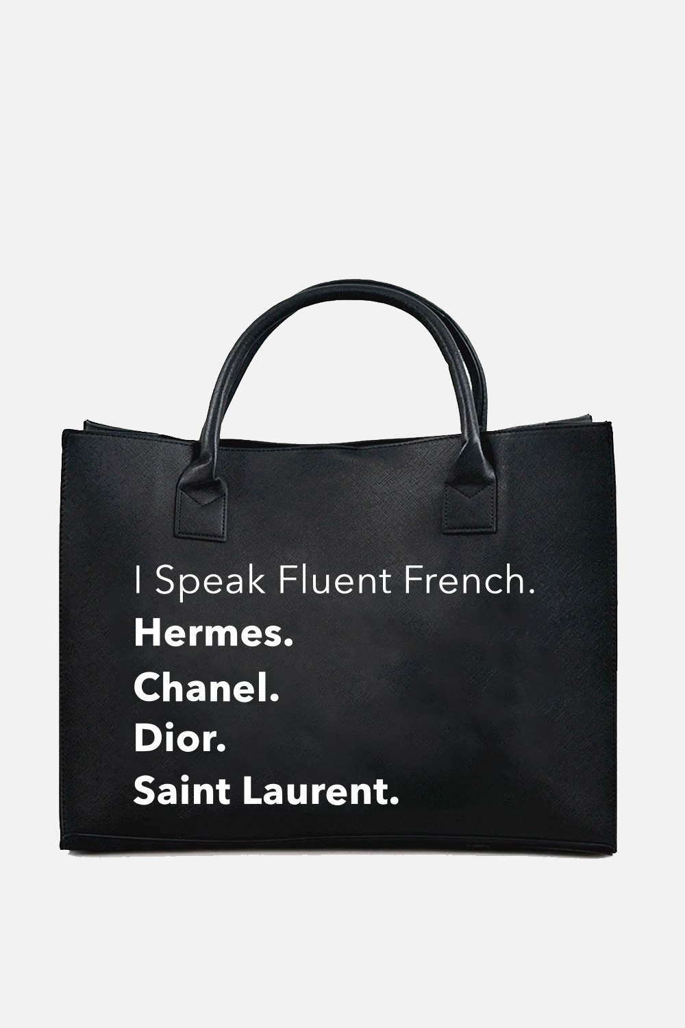 I Speak Fluent French shops vegan leather cognac tote bag