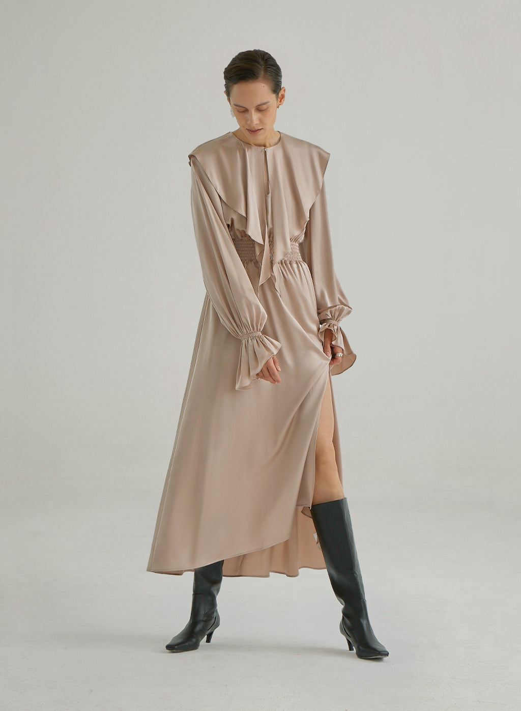 vintage silk maxi dress Stella Draped Slinky Maxi Dress / Ombre Vintage Olive | MESHKI