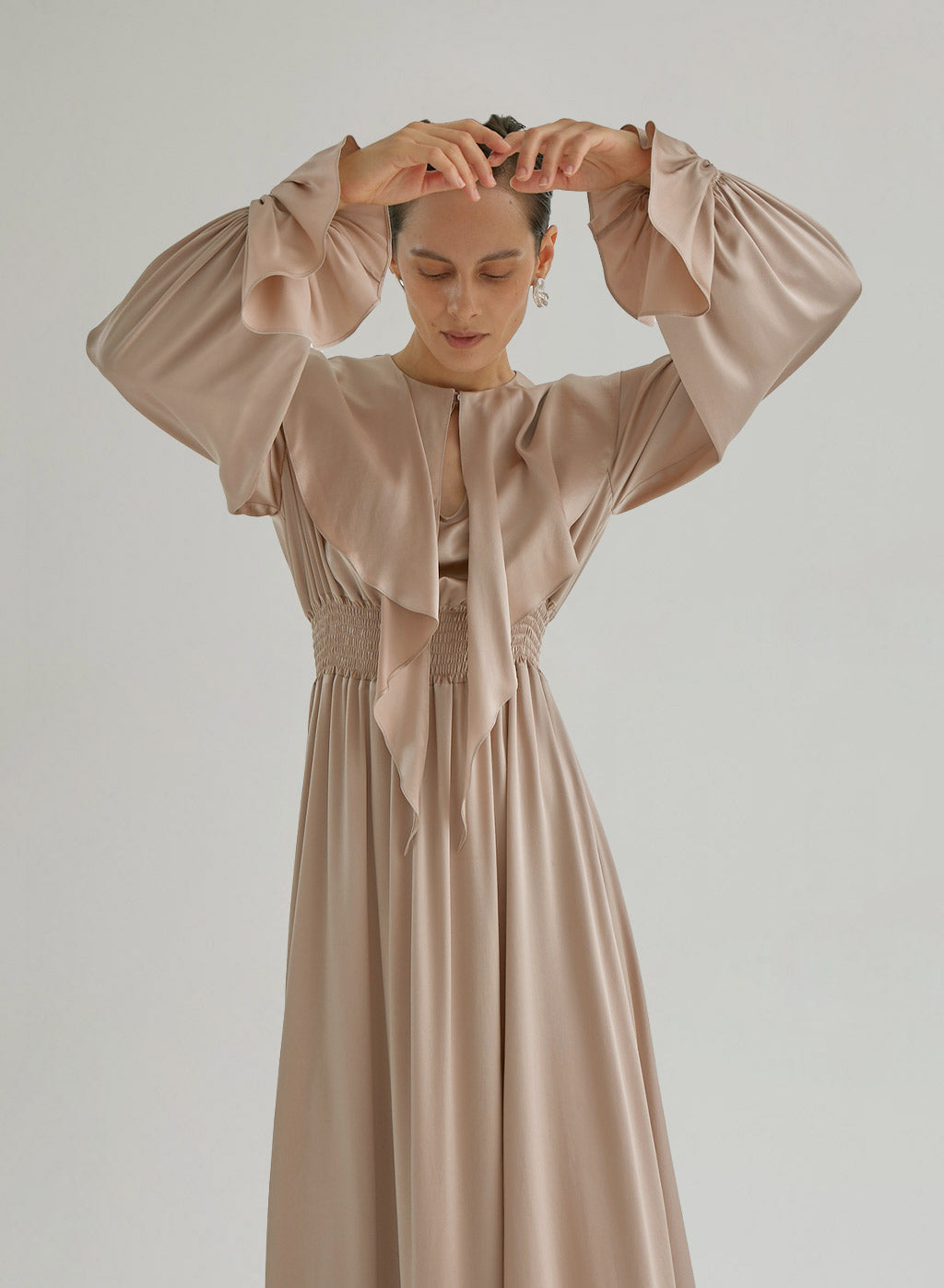 Vintage Frill Silk Maxi Slit Dress