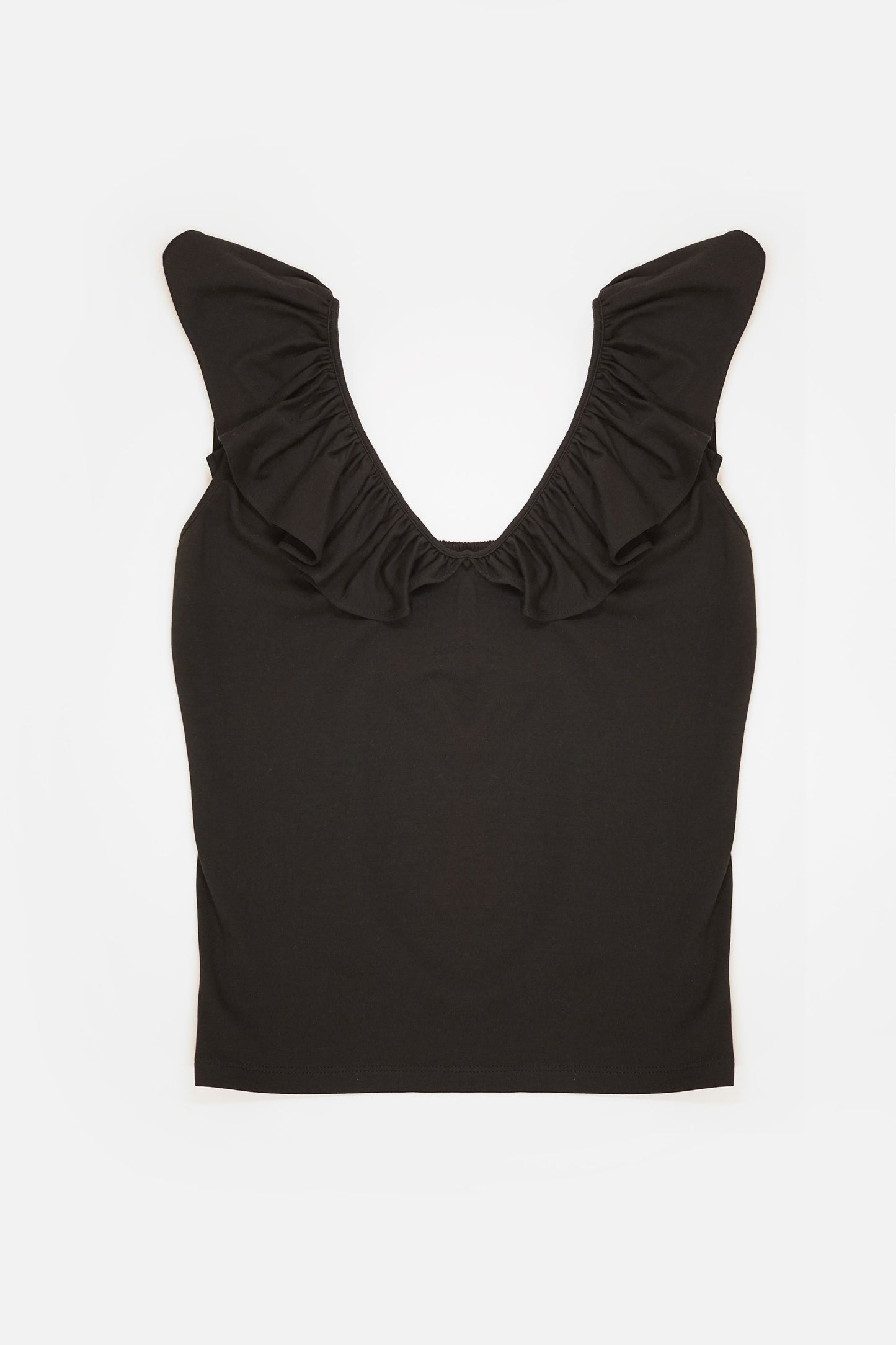 Sleeveless Blouse Ruffled V Neck