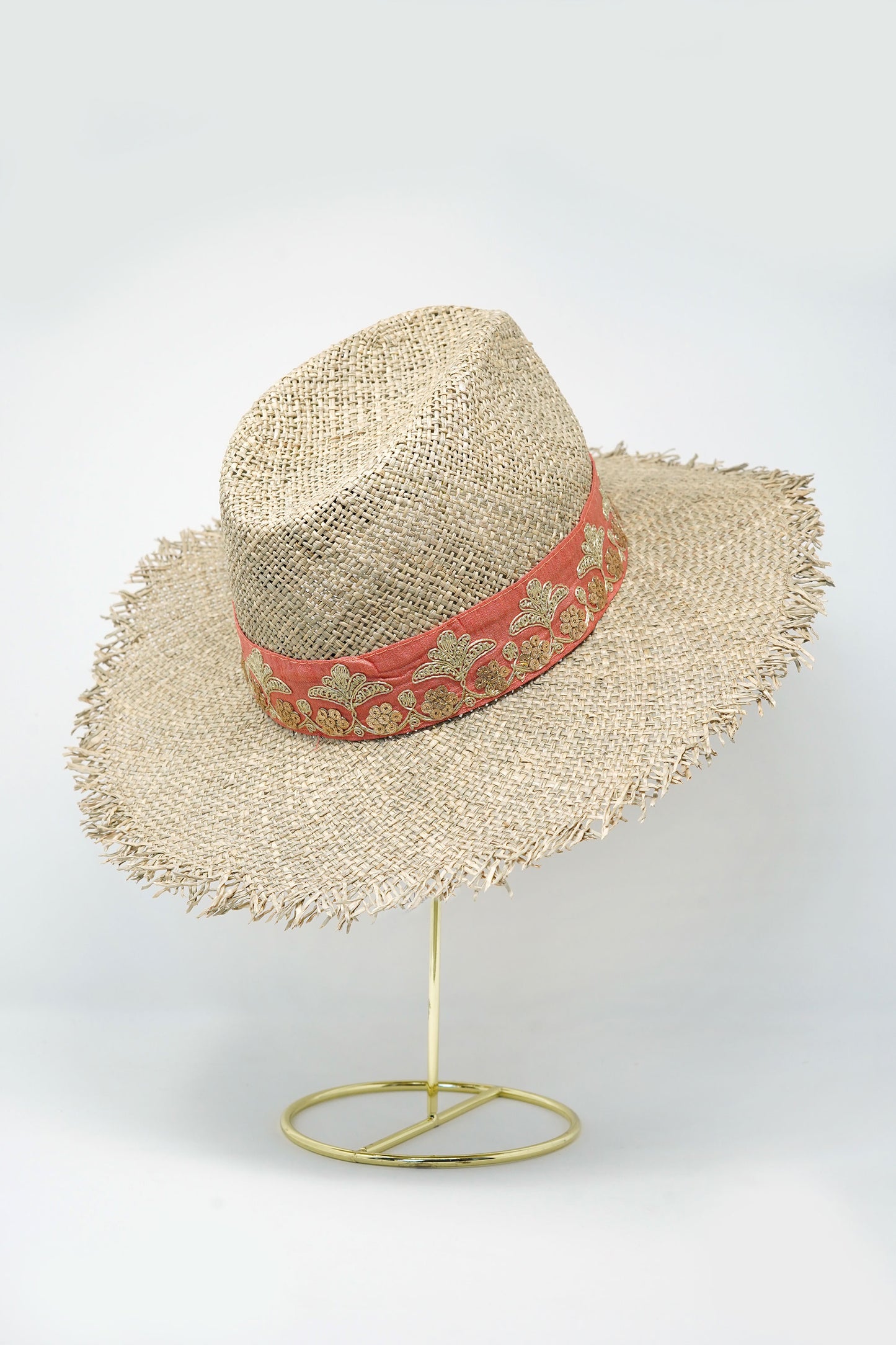 Maradji Victorio Coral & Gold Straw Hat