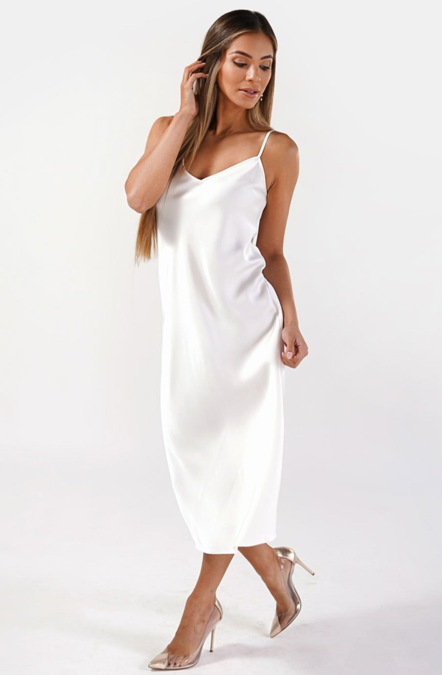 Camille Slip Dress - Pearl White
