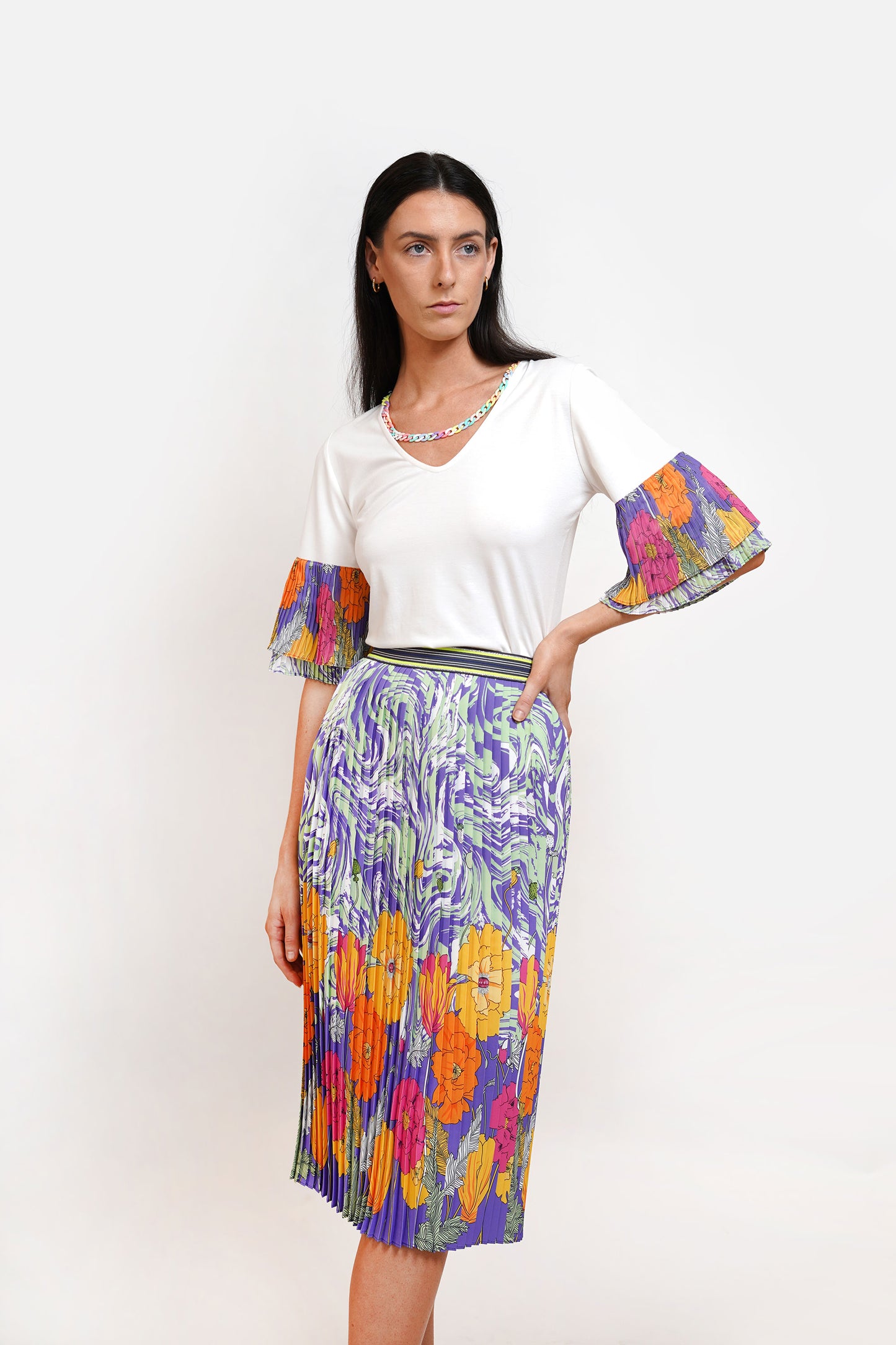 Green Abstract Print Midi Skirt