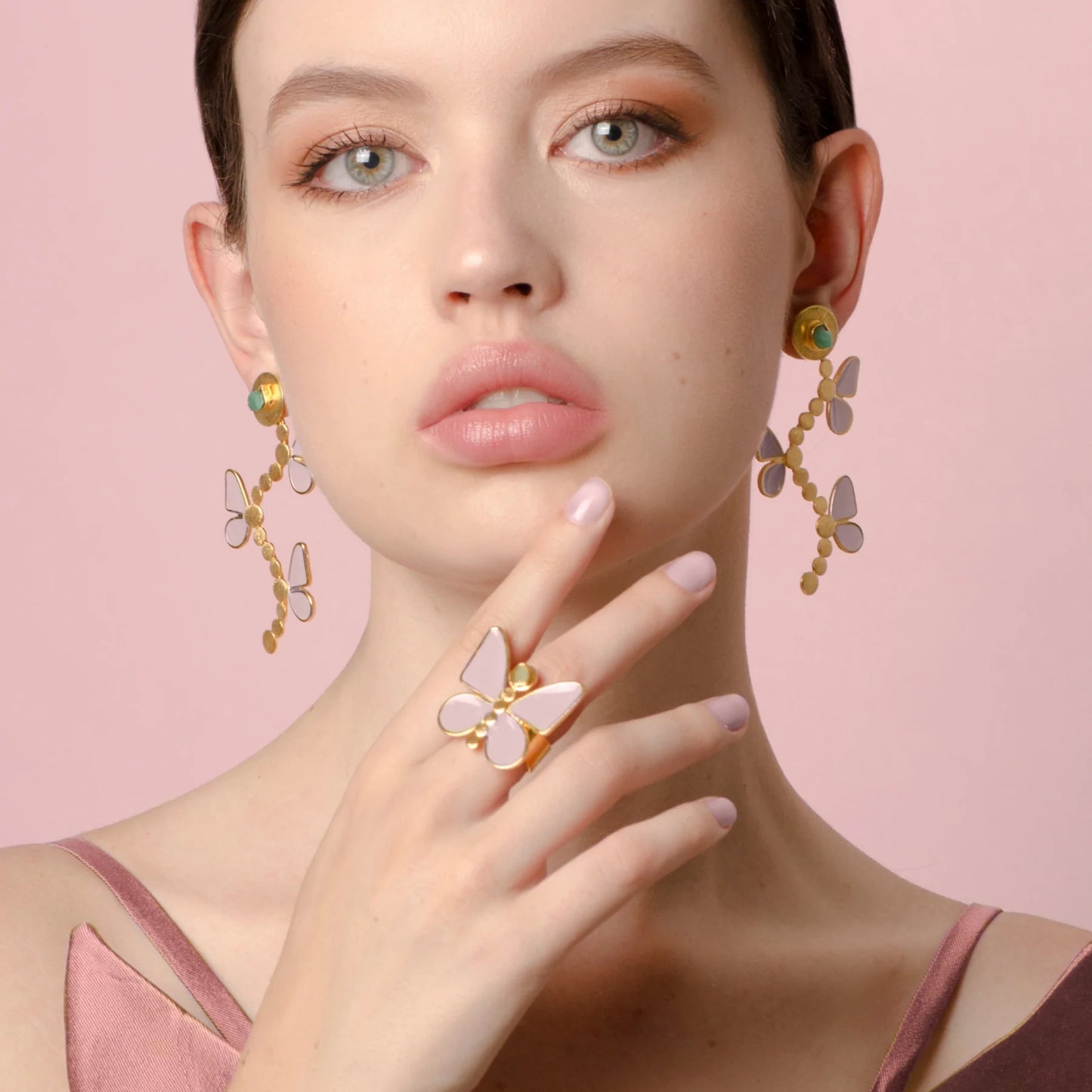 Sara Butterfly Cara-Col Earring Raw Emerald 24k Gold-Plated