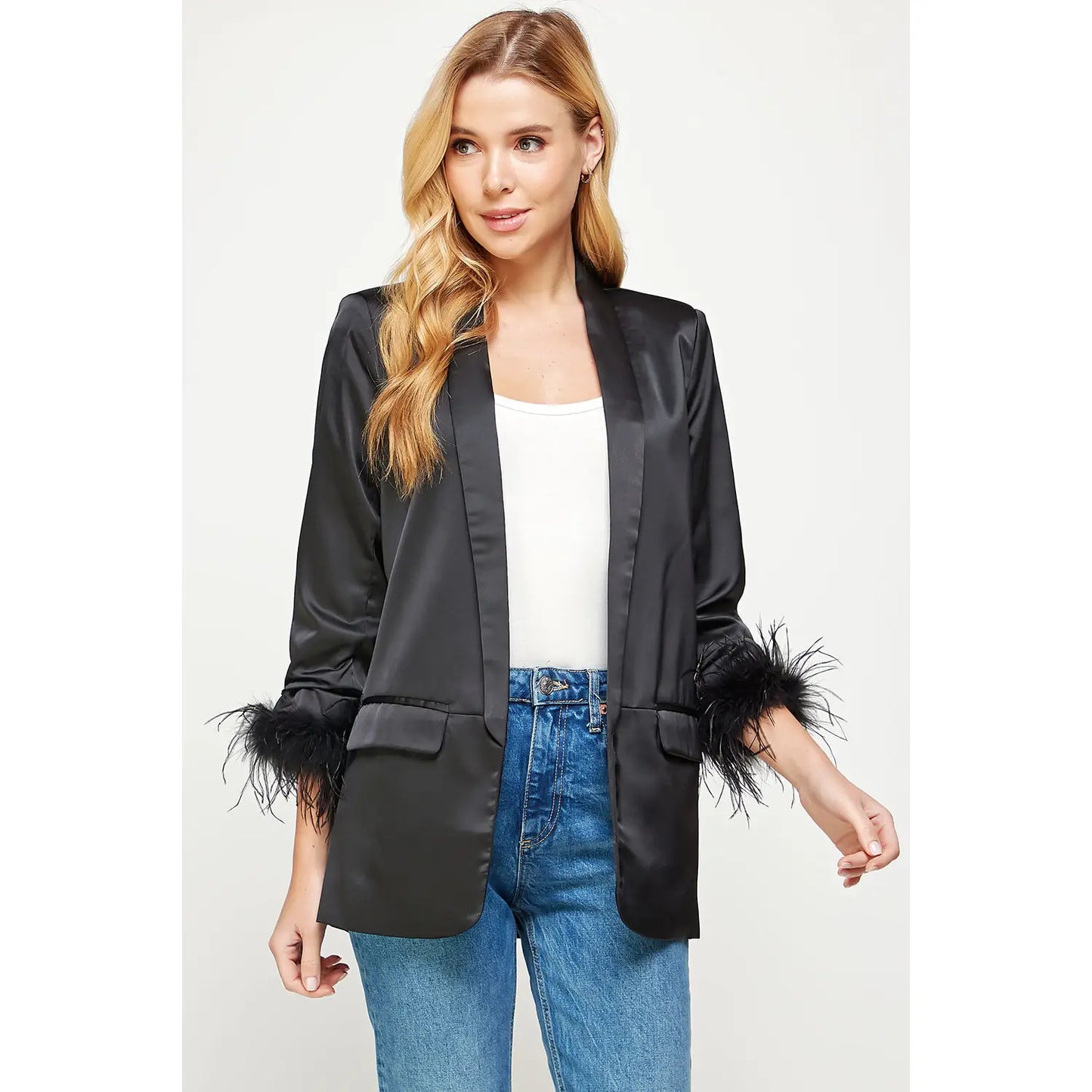 Feather Satin Blazer