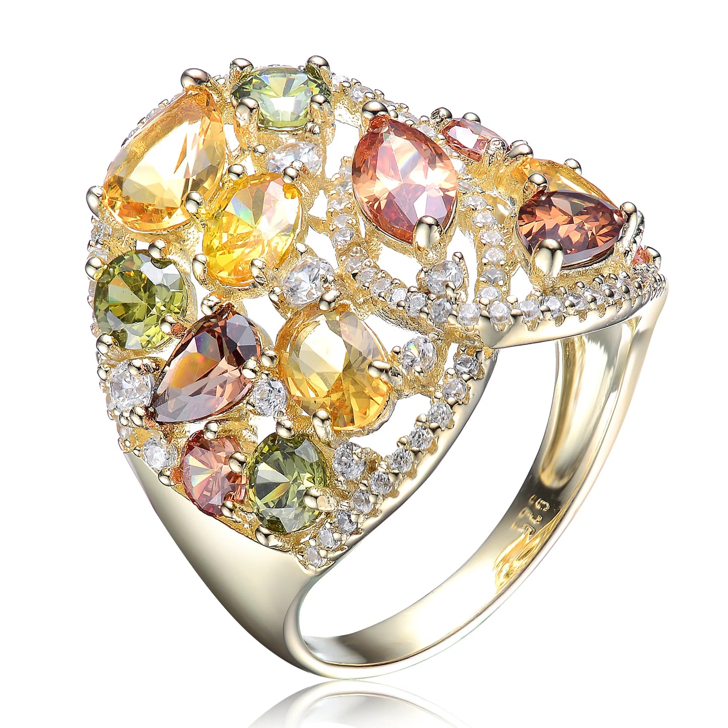 Sterling Silver Gold Plated Multi Colored Cz Wrap Ring