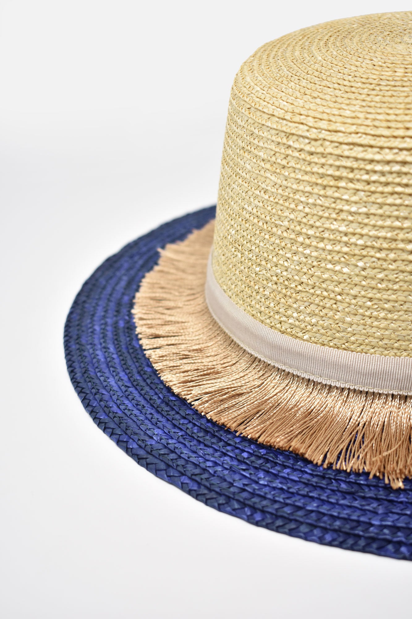 Aurorette Two Tone Tasseled French Boater Hat