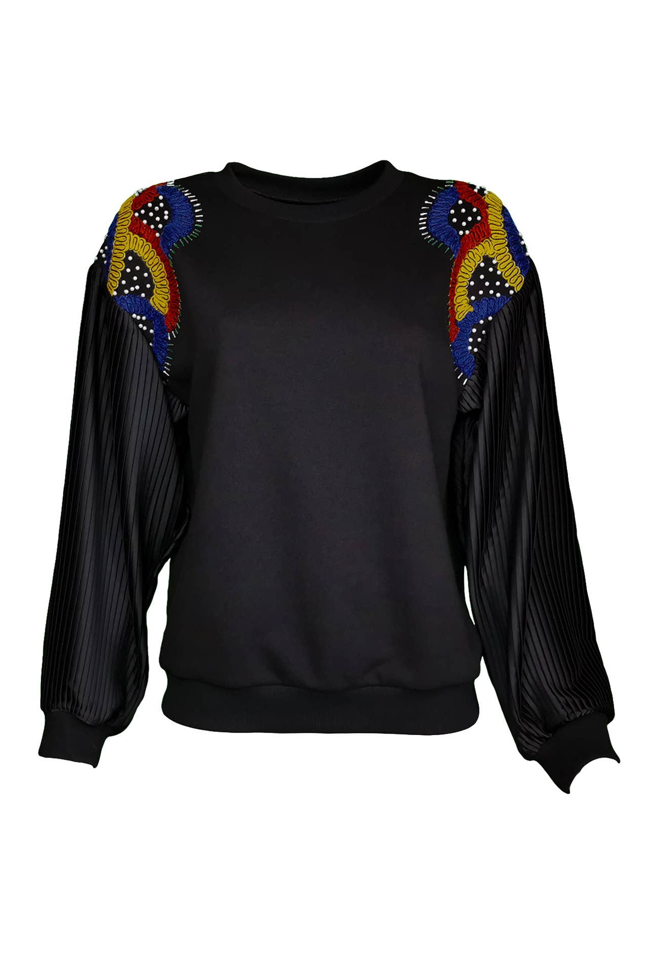 Black Abstract Pleated Sweatshirt