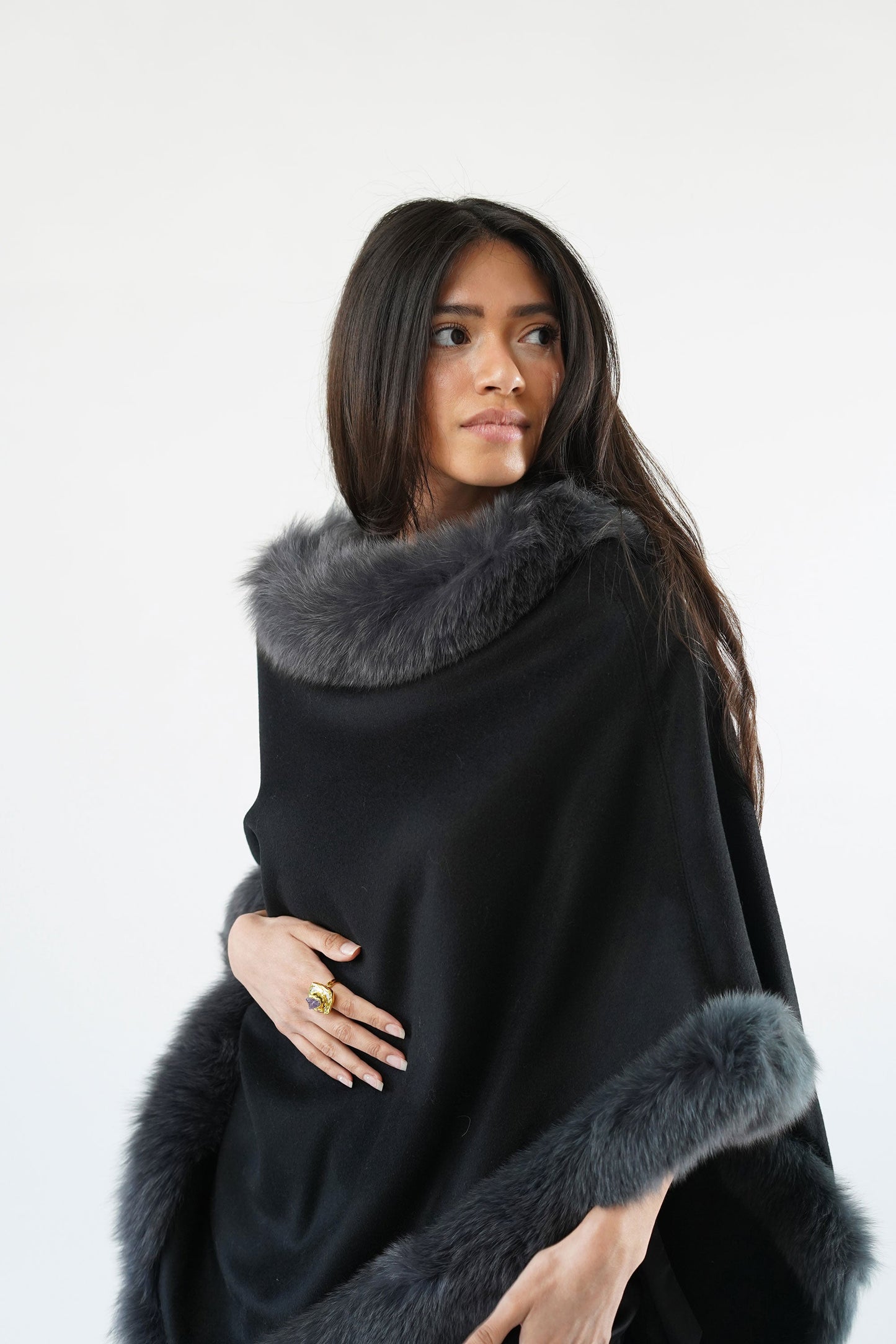 Sylvana Mantle Wool Fox Fur Cashmere