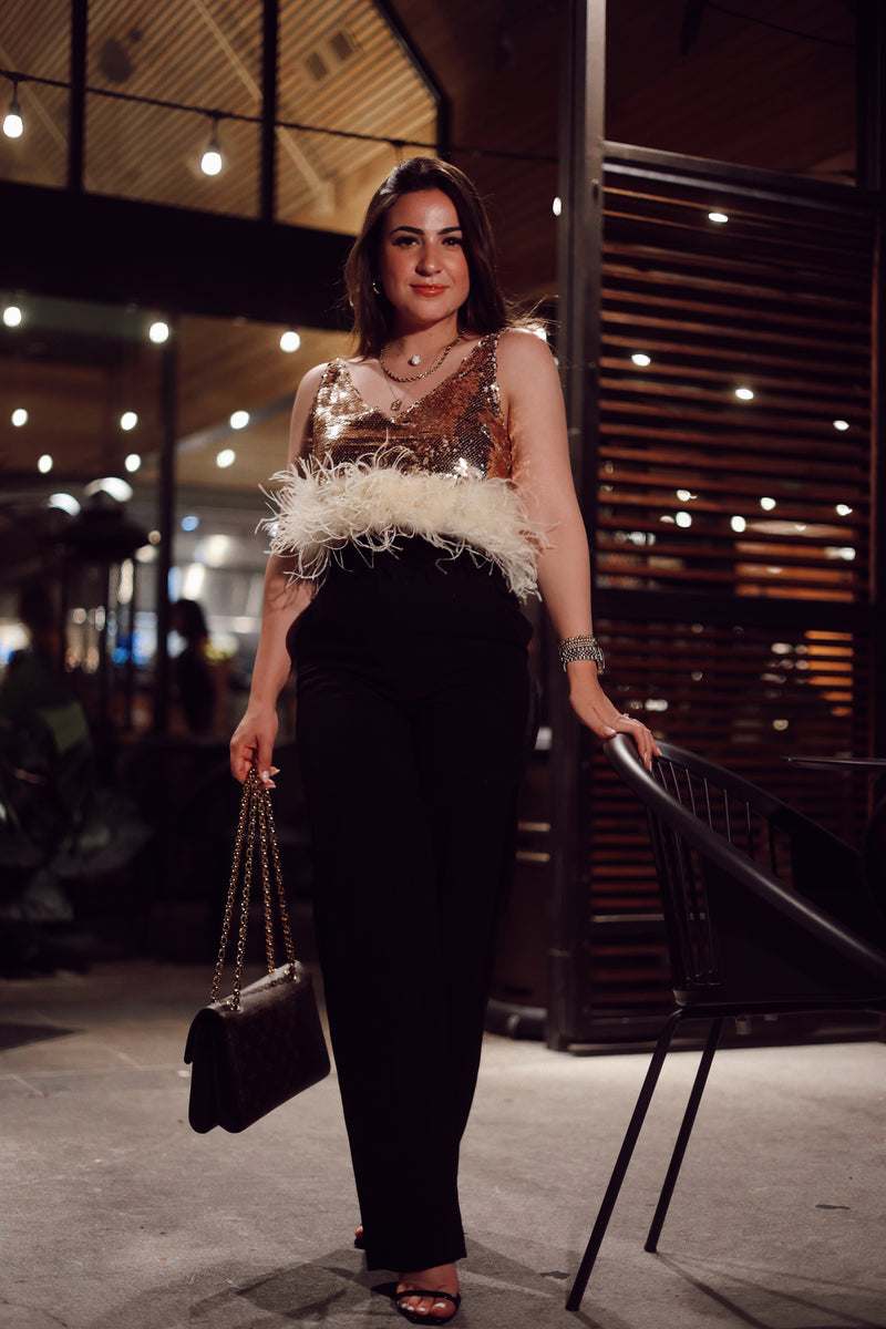 V Neck Cami Sequin Feathered