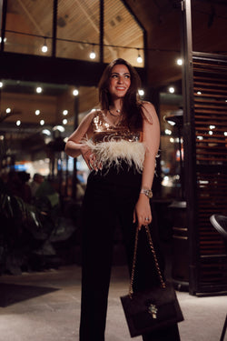 V Neck Cami Sequin Feathered