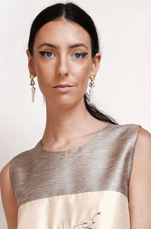 Shell Gradient Pendant Pearl Earrings