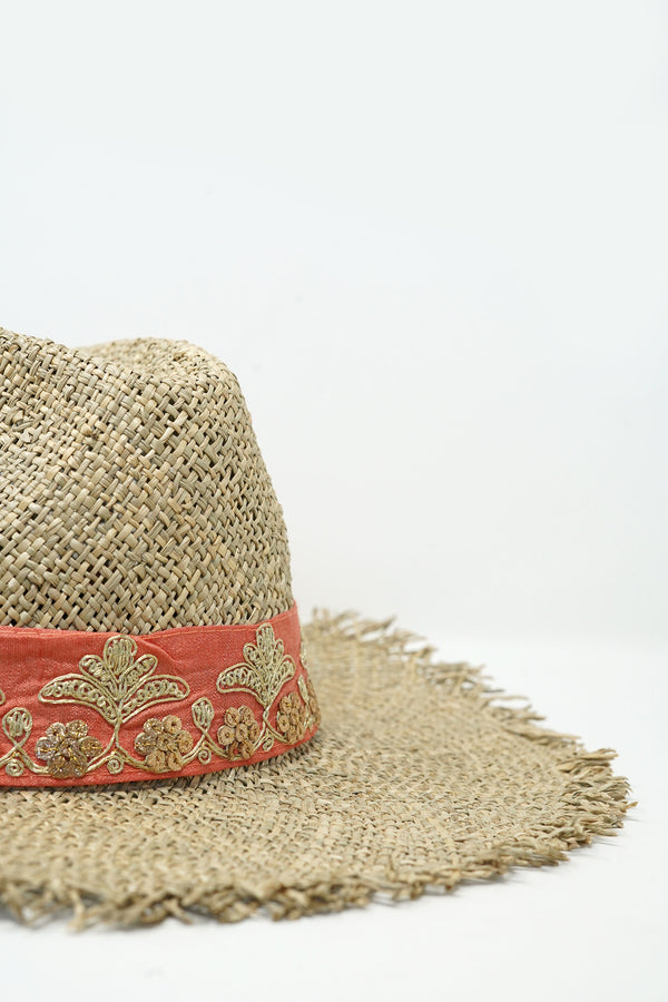 Maradji Victorio Coral & Gold Straw Hat