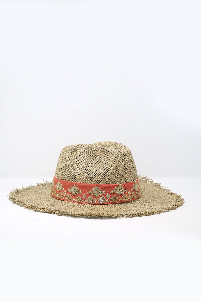 Maradji Victorio Coral & Gold Straw Hat