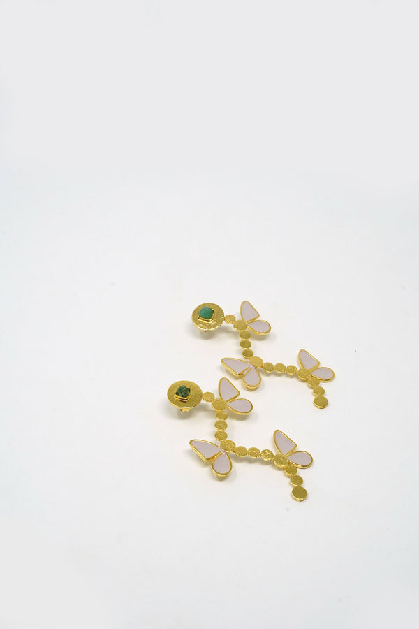 Sara Butterfly Cara-Col Earring Raw Emerald 24k Gold-Plated