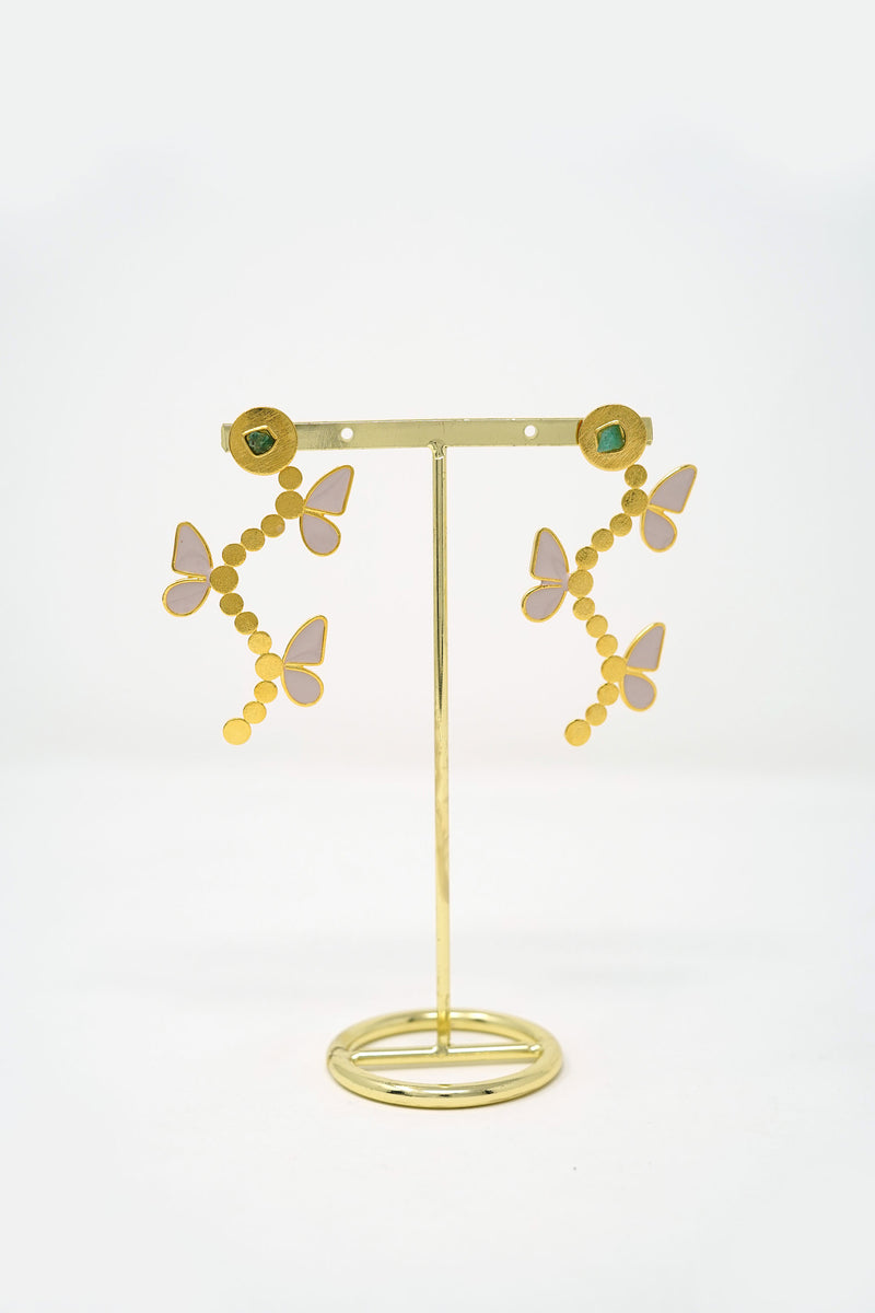 Sara Butterfly Cara-Col Earring Raw Emerald 24k Gold-Plated