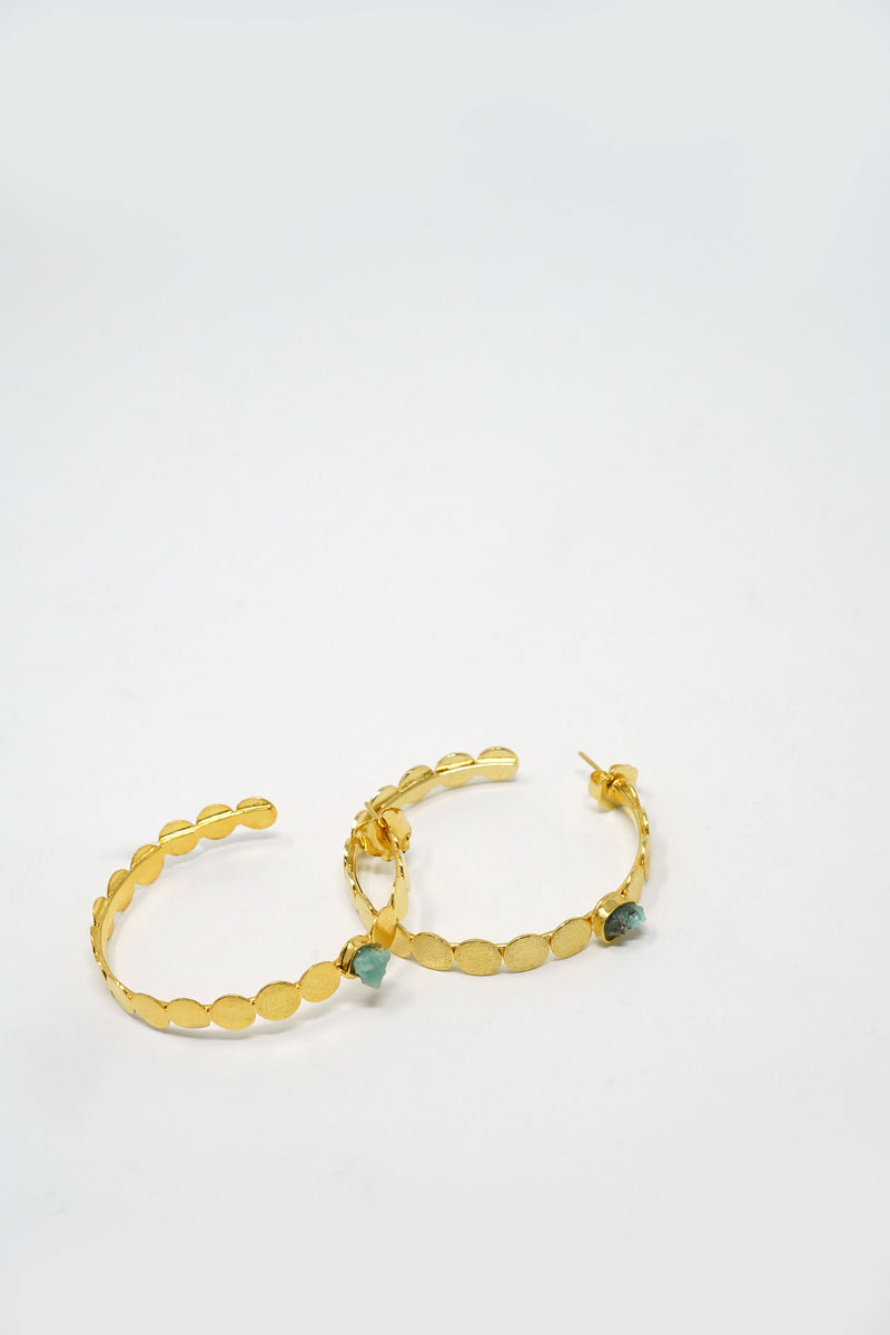 Isa Earring Raw Emerald 24k Gold-Plated