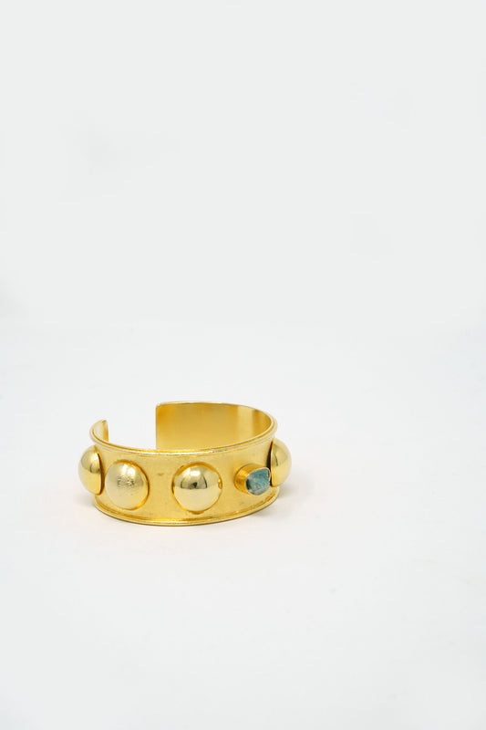 Luciana Cuff Bracelet Raw Emerald 24k Gold-Plated