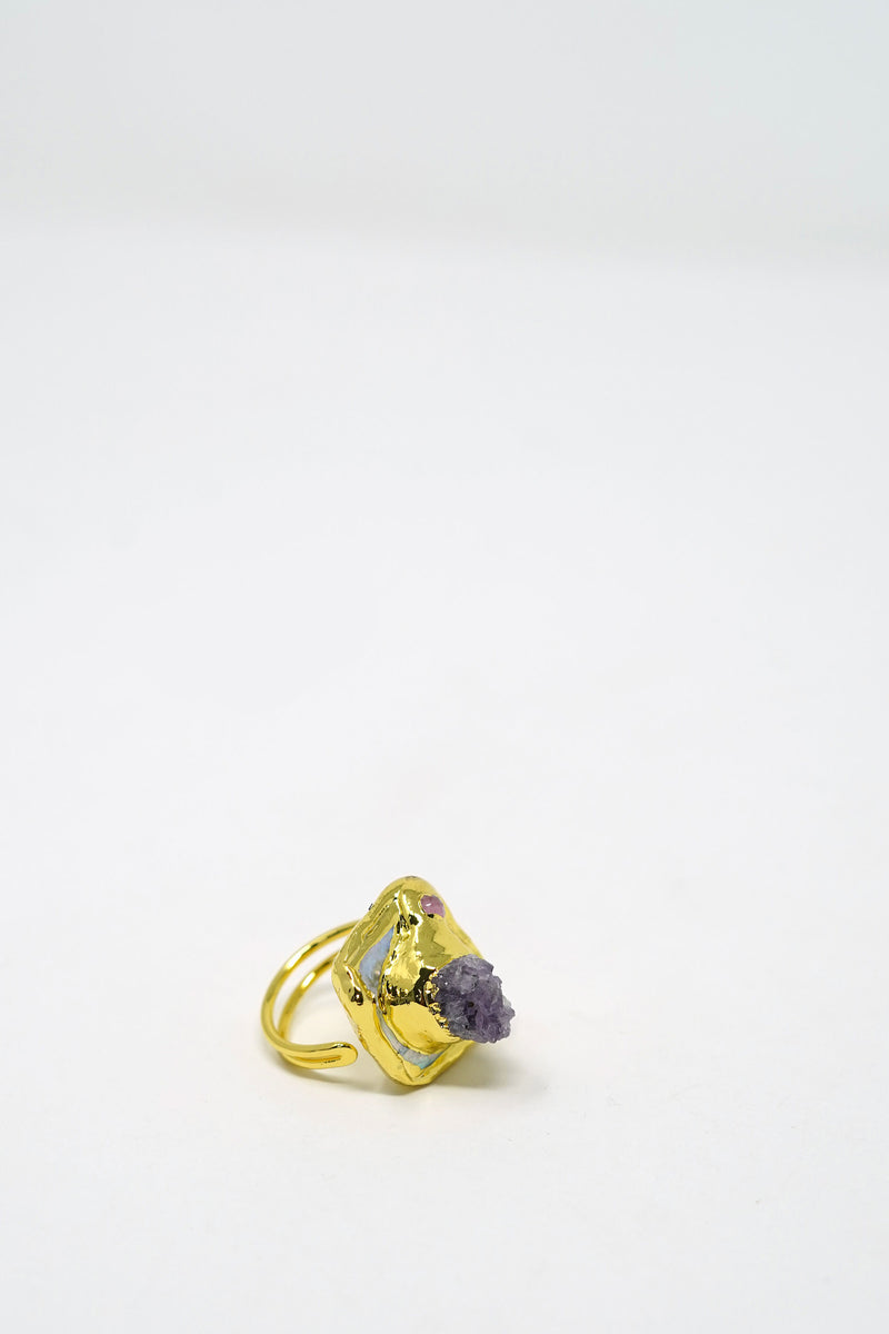 Ozanne Adjustable Ring Purple Amethyst Gold-Plated