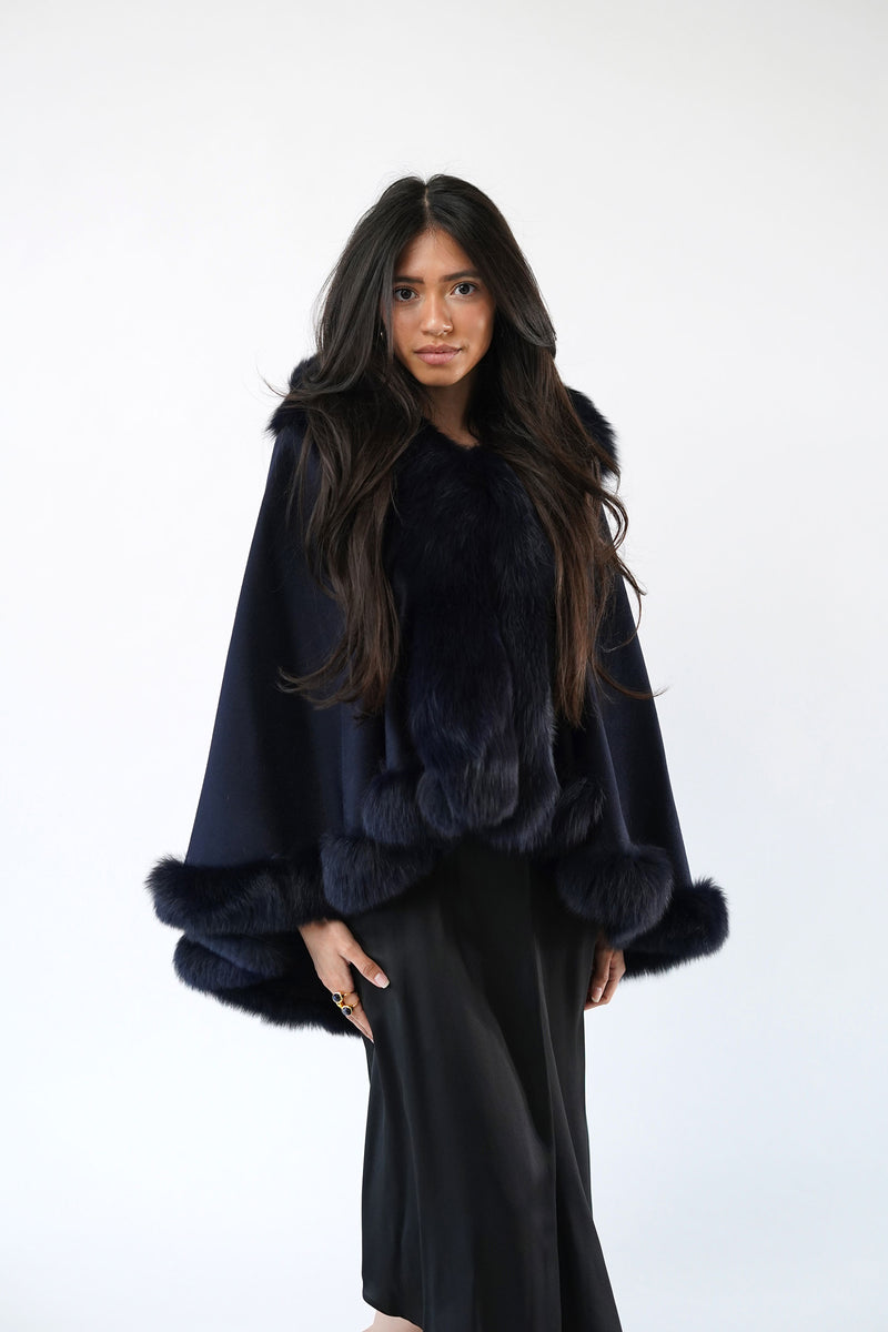 Sylvana A-Line Cape Wool Cashmere Fox Fur