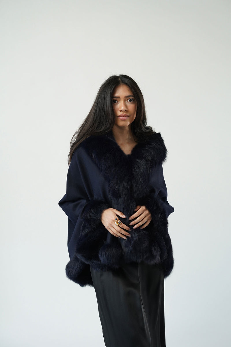 Sylvana A-Line Cape Wool Cashmere Fox Fur