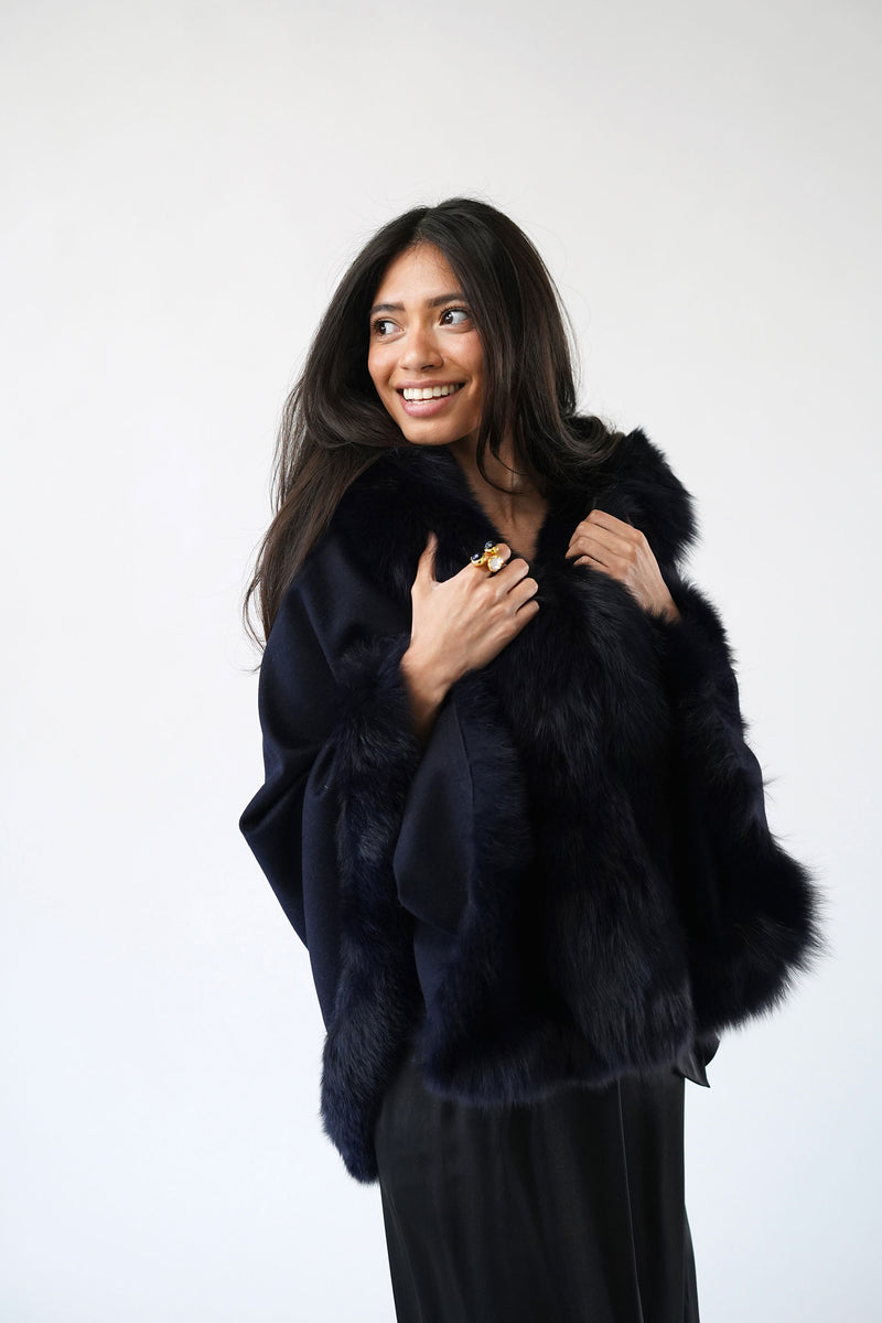 Sylvana A-Line Cape Wool Cashmere Fox Fur
