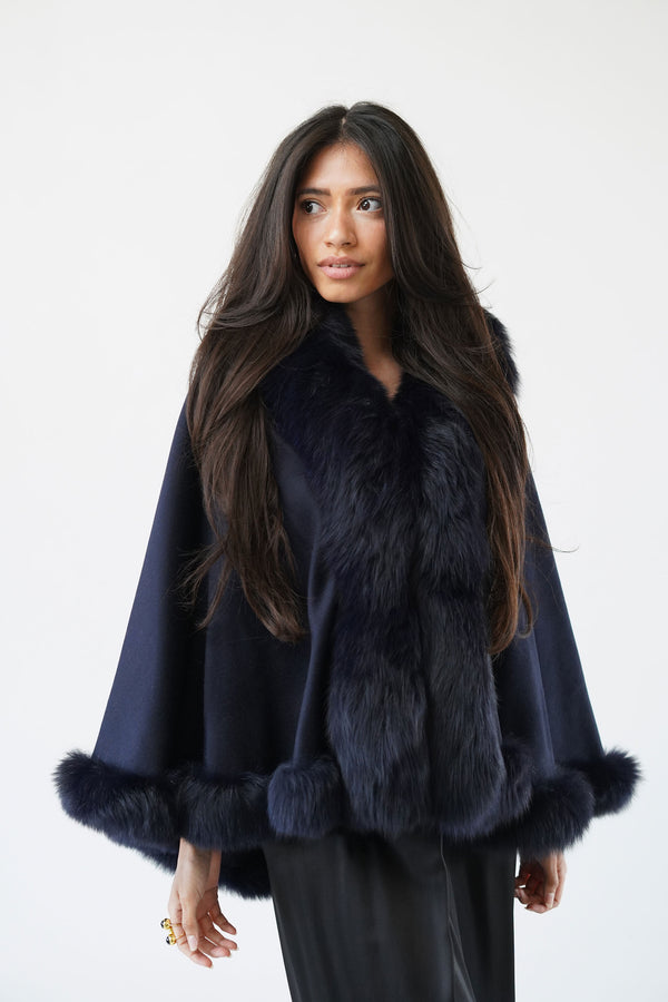 Sylvana A-Line Cape Wool Cashmere Fox Fur
