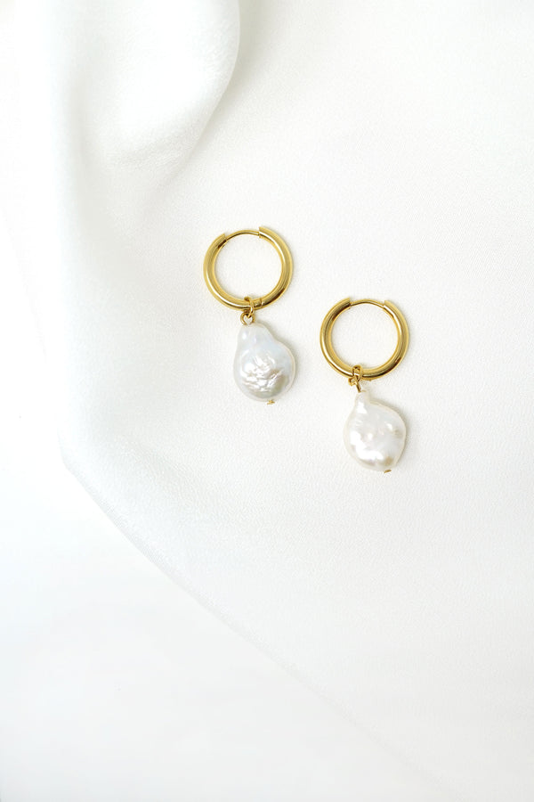 Small Huggie Pearl Earrings