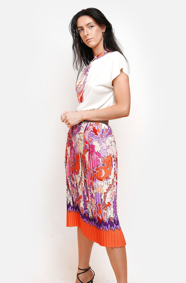 Pink Purple Abstract Print Midi Skirt