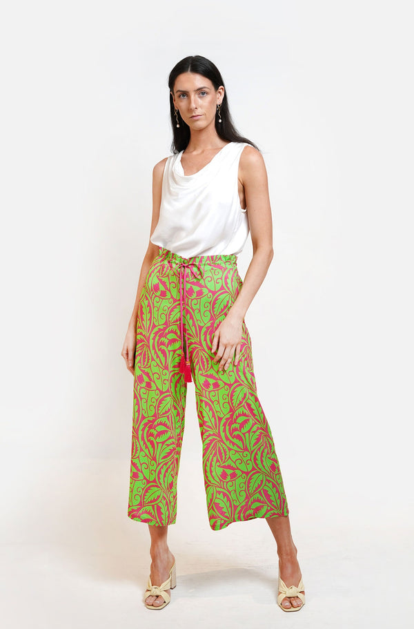 Green Leaf Print Pants