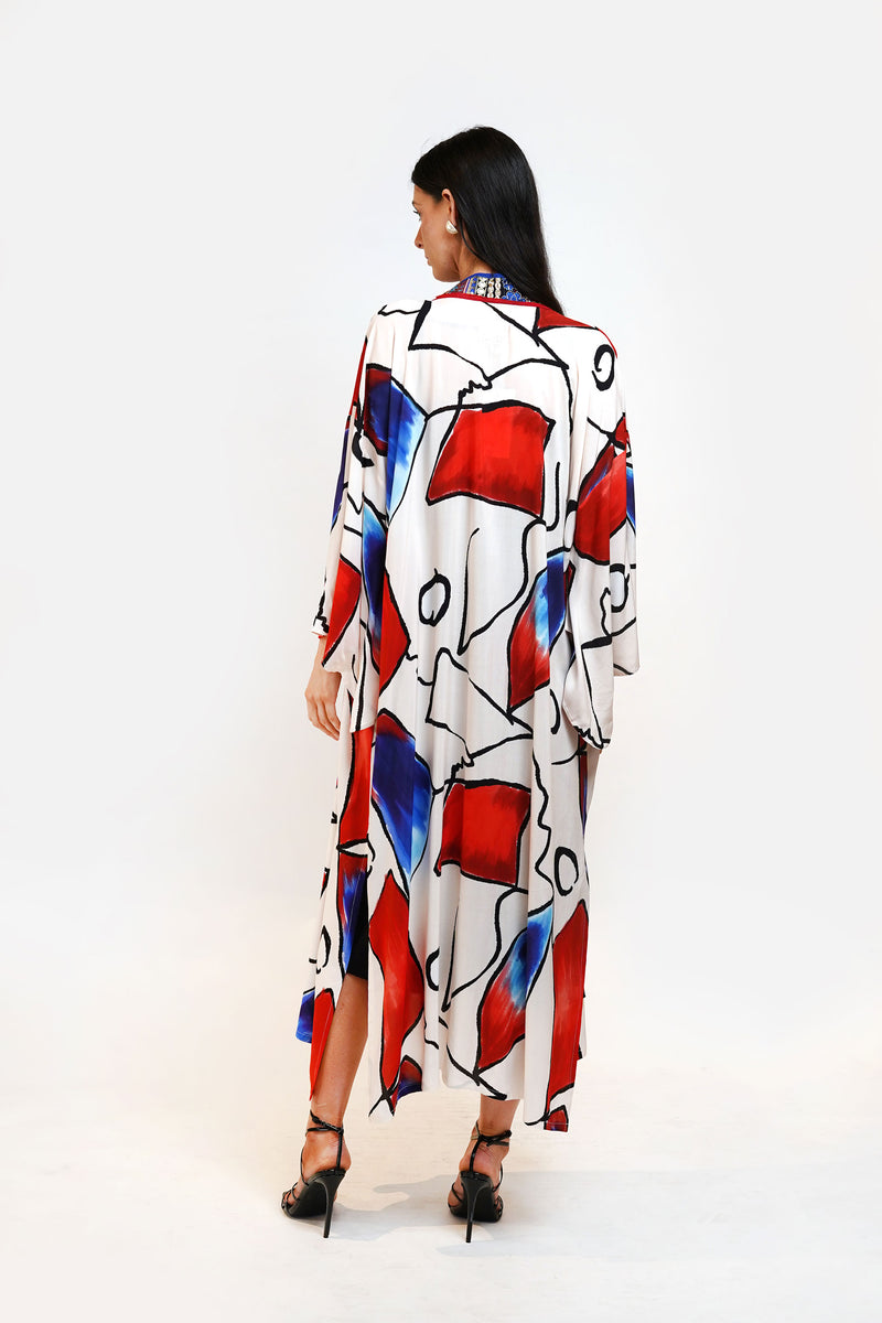 Kimono Abstract Viscose With Embroidery