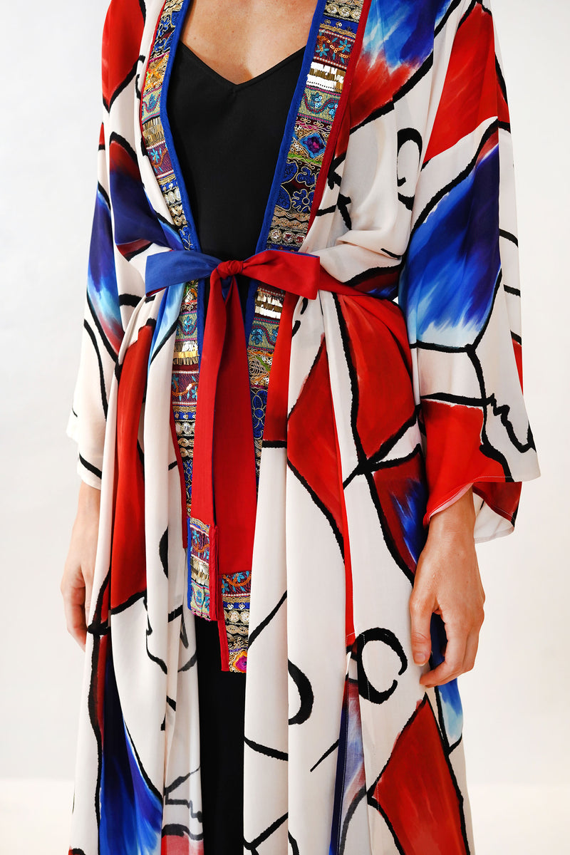 Kimono Abstract Viscose With Embroidery
