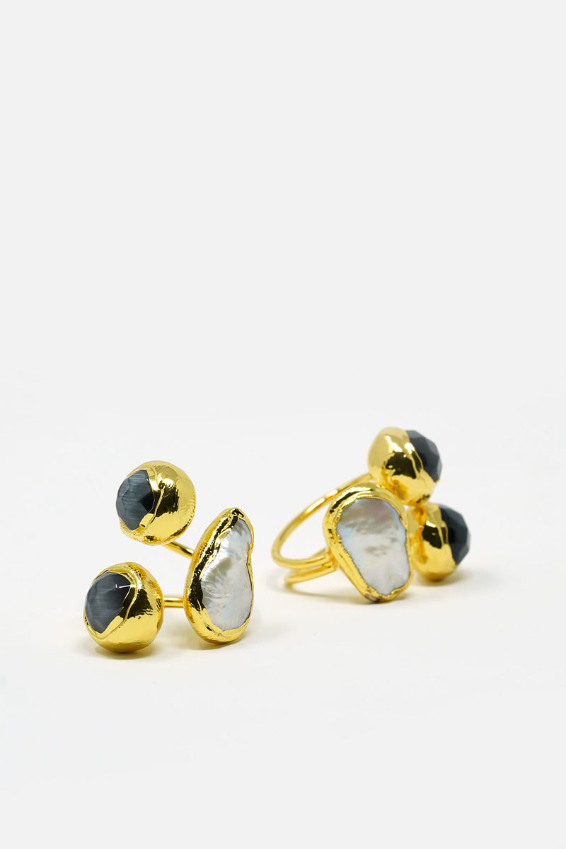 Ozanne Black Natural Gemstone Adjustable Ring