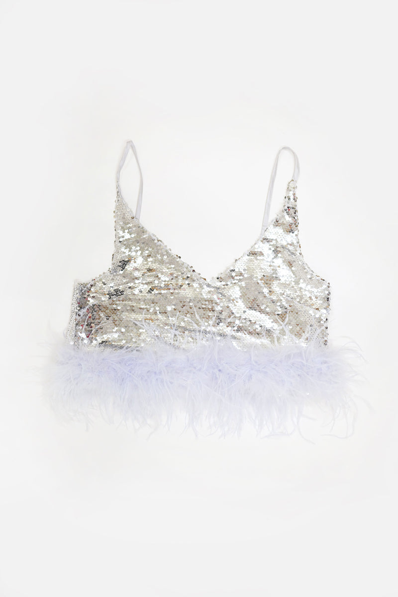 V Neck Cami Sequin Feathered