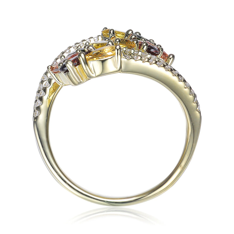 Sterling Silver Gold Plated Multi Colored Cz Wrap Ring