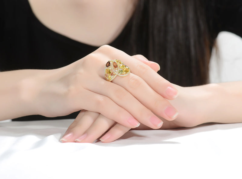Sterling Silver Gold Plated Multi Colored Cz Wrap Ring