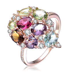 Sterling Silver Rose Gold Plated Multi Colored Cz Pave Ring