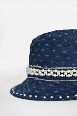 Céleste Denim Pearl Bucket Hat