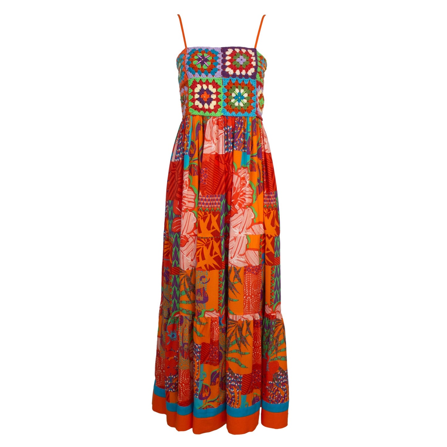 Handmade Crochet Viscose Orange Maxi Dress