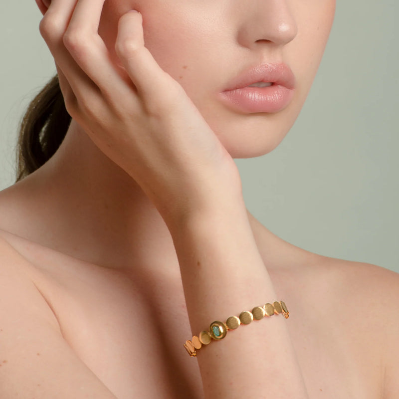 Isa Cuff Bracelet Raw Emerald 24k Gold-Plated