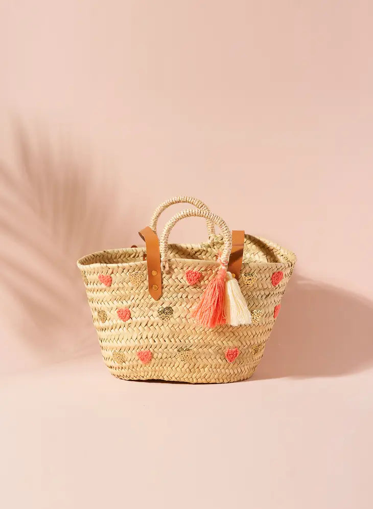 Mi Corazon Small Braided Basket Coral
